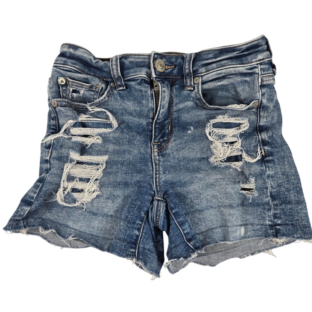 American Eagle Hi-Rise Shortie‎ Shorts Womens 2 Distressed Acid Wash Stretch